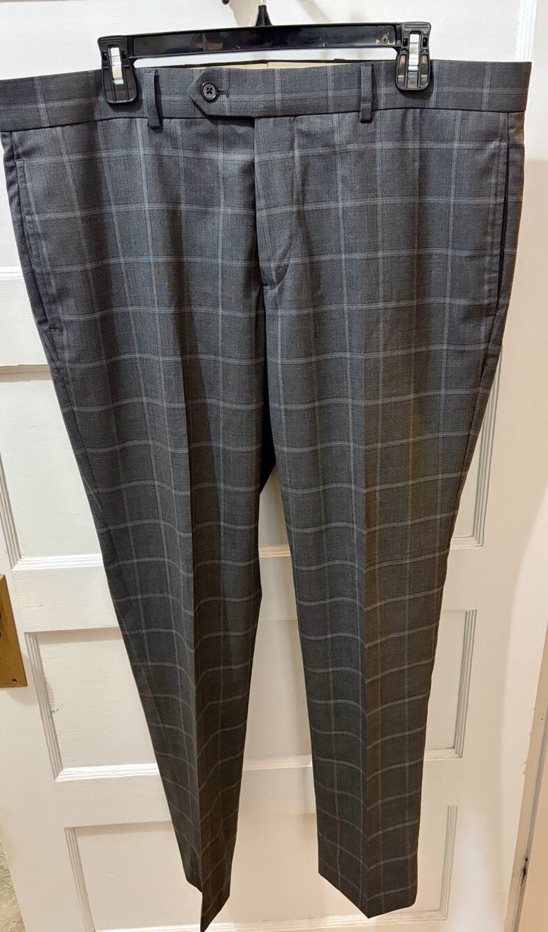 Brooks Brothers Gray Plaid Windowpane Slim Fit Pants 36 X 30 Perfect